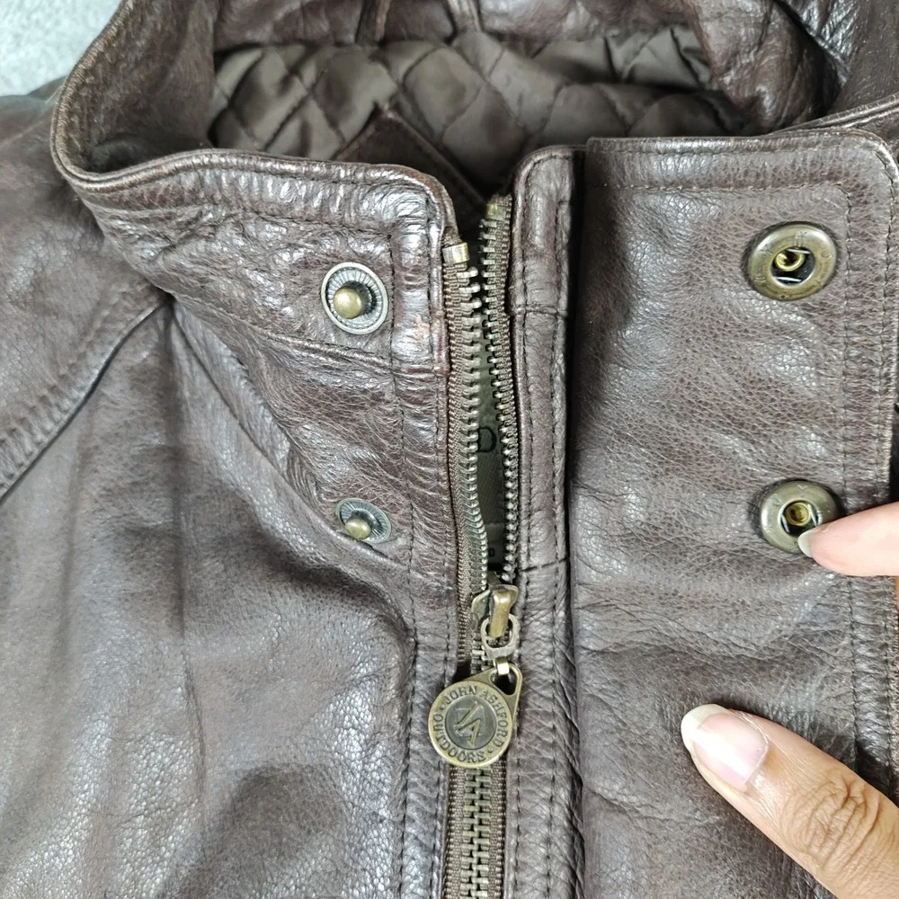 Vintage John Ashford Outdoors Jacket Mens Large Brown Leather Bomber Quilted